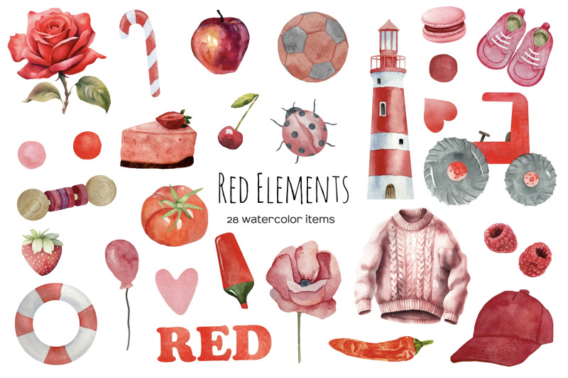 watercolor-red-things-clipart-learning-red-color-clipart