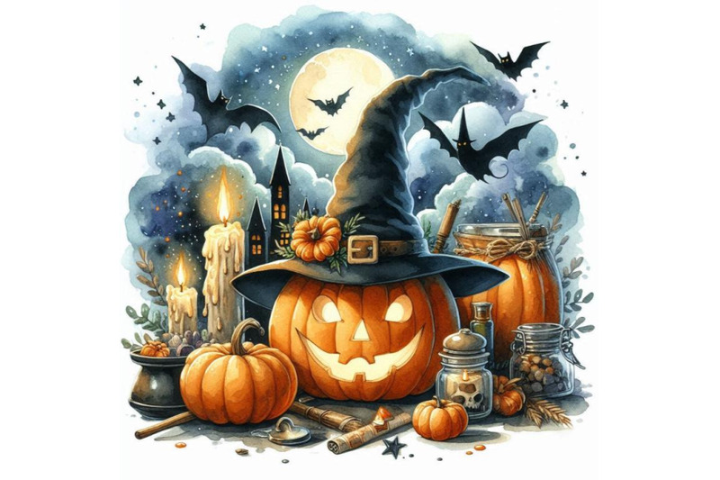 01-pumpkin-with-hat-witch-in-scene-hallow