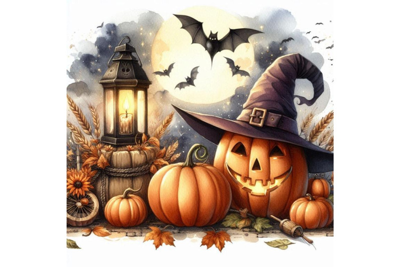 01-pumpkin-with-hat-witch-in-scene-hallow