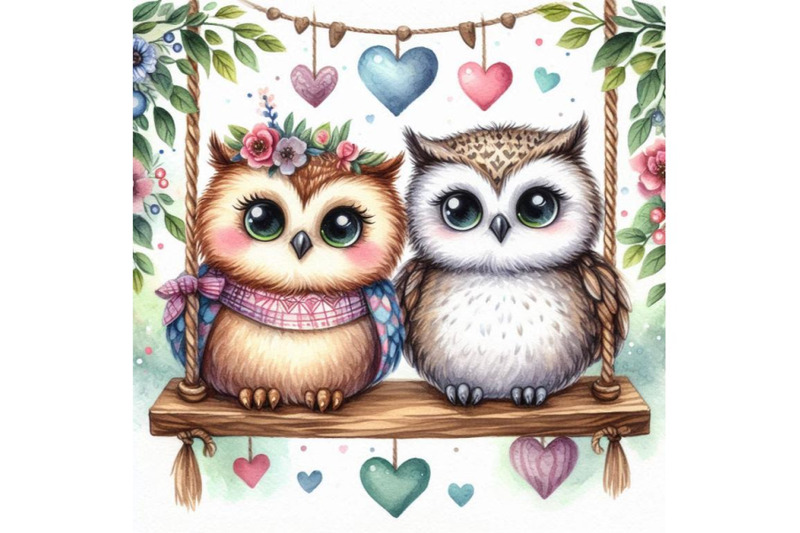 03-a-cute-couple-owls-in-love-on-a-swing