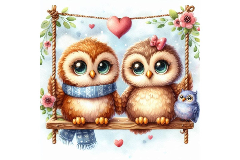 03-a-cute-couple-owls-in-love-on-a-swing