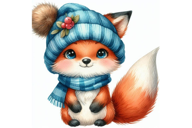 a-bundle-of-hand-drawn-cute-little-fox-in-blue