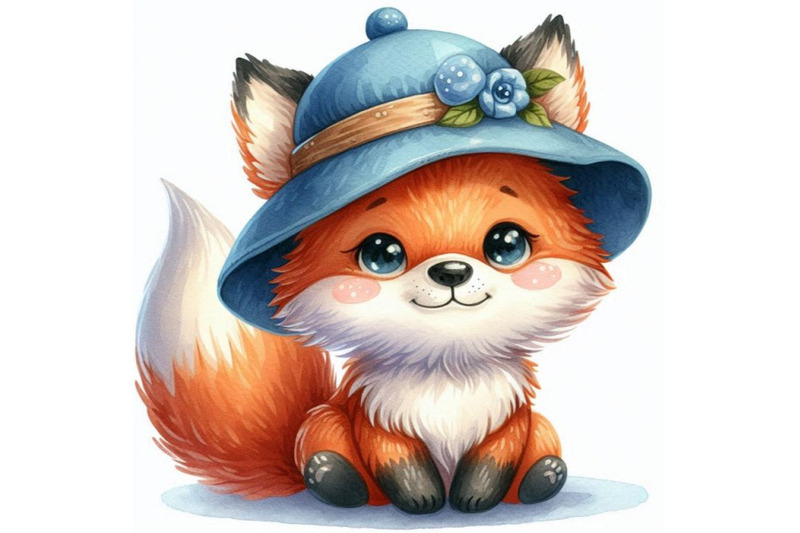 a-bundle-of-hand-drawn-cute-little-fox-in-blue