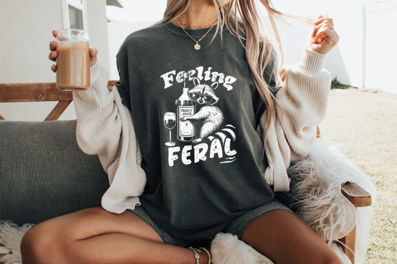 funny-raccoon-shirt-design-feeling-feral-png-svg-sarcastic-trash-panda-digital-download-feral-girl-drinking-shirt