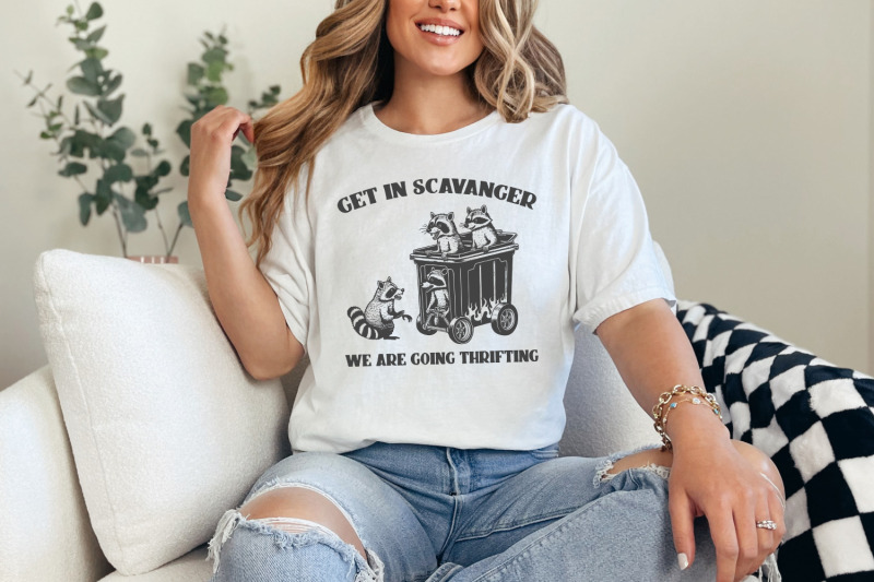 get-in-scavenger-we-039-re-going-thrifting-raccoon-png-svg-funny-quote-trash-panda-vintage-cute-sublimation-design-instant-download