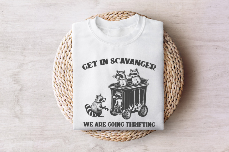 get-in-scavenger-we-039-re-going-thrifting-raccoon-png-svg-funny-quote-trash-panda-vintage-cute-sublimation-design-instant-download