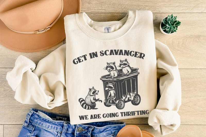 get-in-scavenger-we-039-re-going-thrifting-raccoon-png-svg-funny-quote-trash-panda-vintage-cute-sublimation-design-instant-download