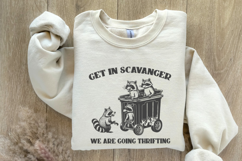 get-in-scavenger-we-039-re-going-thrifting-raccoon-png-svg-funny-quote-trash-panda-vintage-cute-sublimation-design-instant-download