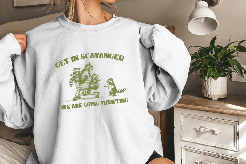 get-in-scavenger-we-039-re-going-thrifting-raccoon-png-svg-funny-quote-retro-vintage-trash-panda-design-cute-instant-download