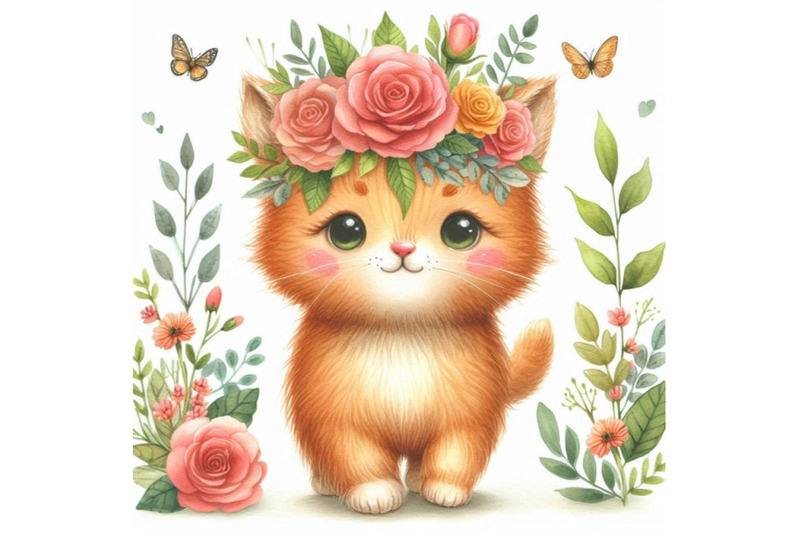 a-bundle-of-a-cute-orange-cat-with-flowers-o