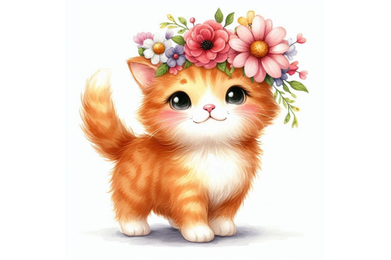 a-bundle-of-a-cute-orange-cat-with-flowers-o