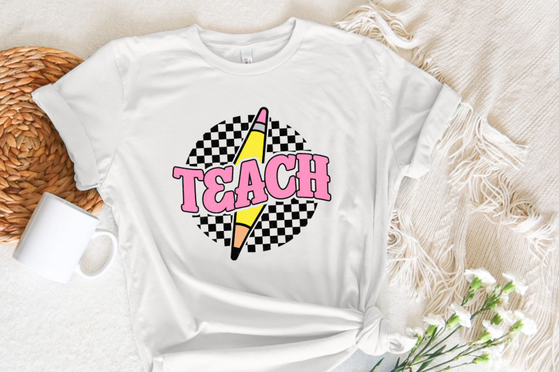 checkered-teach-png-retro-teacher-shirt-sublimation-design-pencil-teacher-lightning-bolt-teach-instant-download-teacher-gift