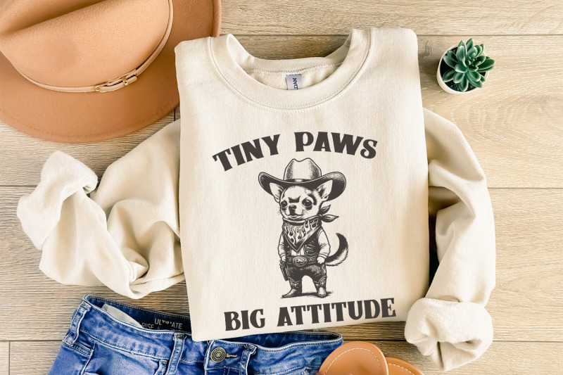 tiny-paws-big-attitude-png-cute-chihuahua-cowboy-clipart-vintage-dog-illustration-funny-dog-art-digital-download-png