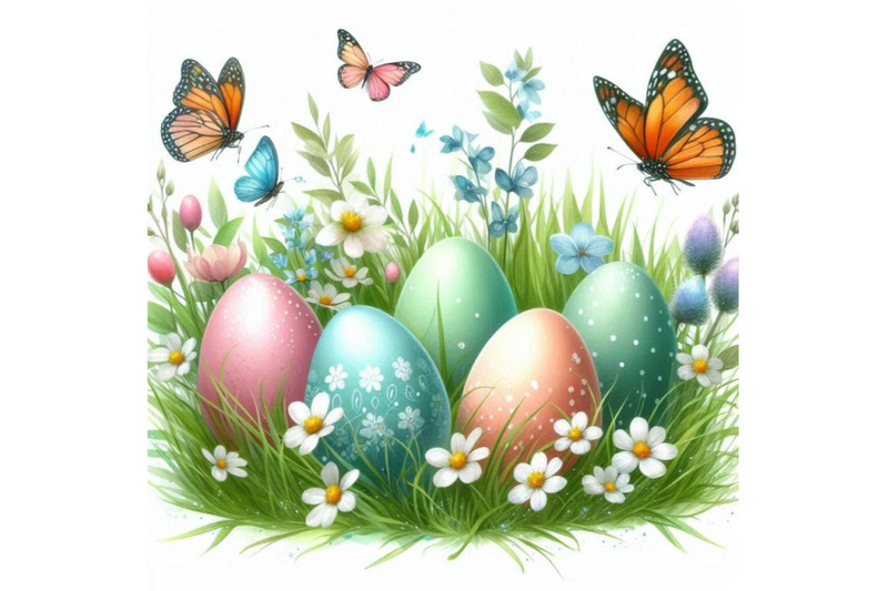 a-bundle-of-easter-day-eggs-in-green-grass-w