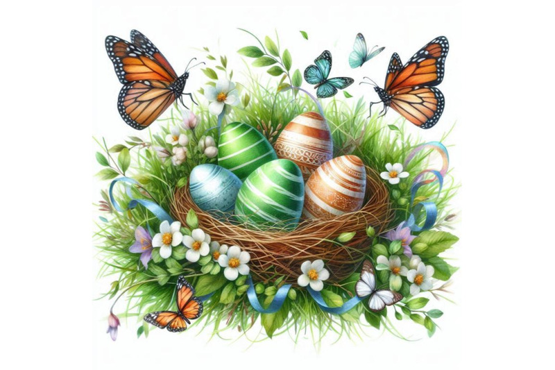 a-bundle-of-easter-day-eggs-in-green-grass-w