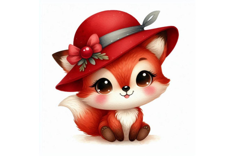 a-bundle-of-cute-fox-cartoon-with-red-hat