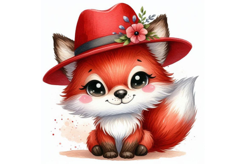 a-bundle-of-cute-fox-cartoon-with-red-hat