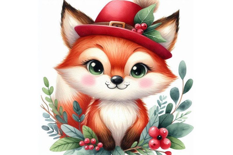 a-bundle-of-cute-fox-cartoon-with-red-hat