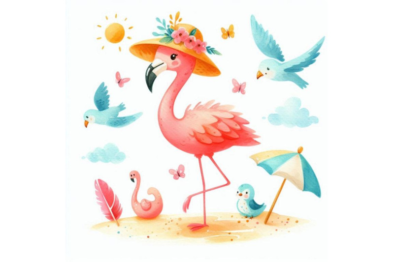 a-bundle-of-cartoon-flat-cute-flamingo-birds