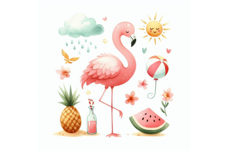 a-bundle-of-cartoon-flat-cute-flamingo-birds