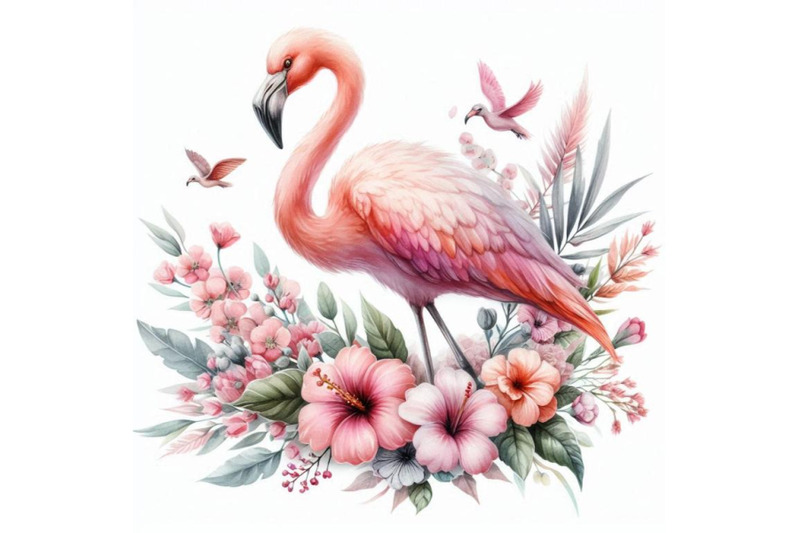 a-bundle-of-pink-flamingo-with-flowers-digita