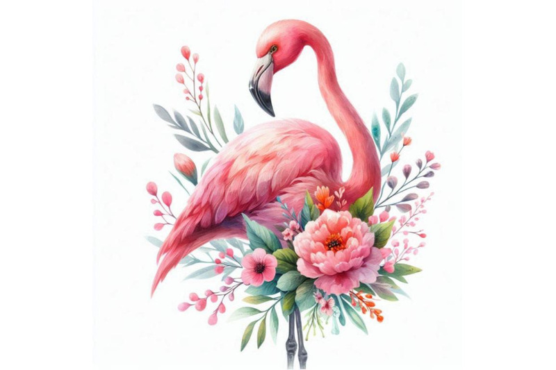 a-bundle-of-pink-flamingo-with-flowers-digita