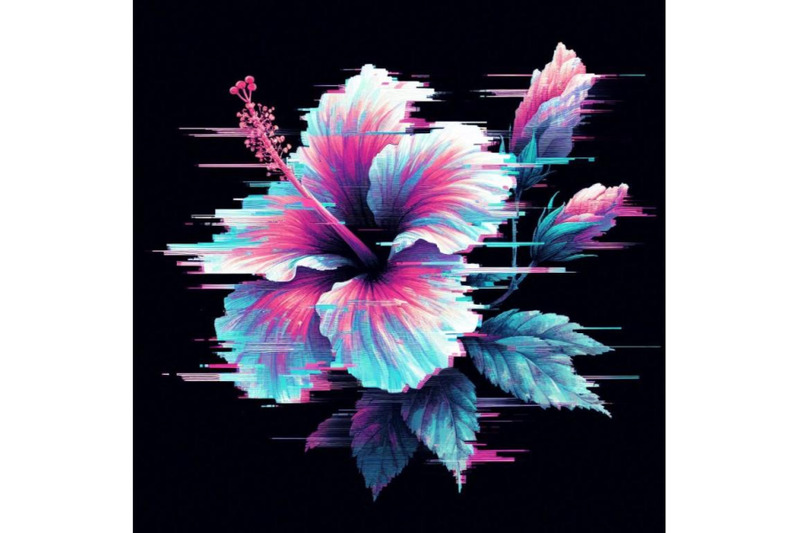 a-bundle-of-hibiscus-in-glitch-art-style-on-dar