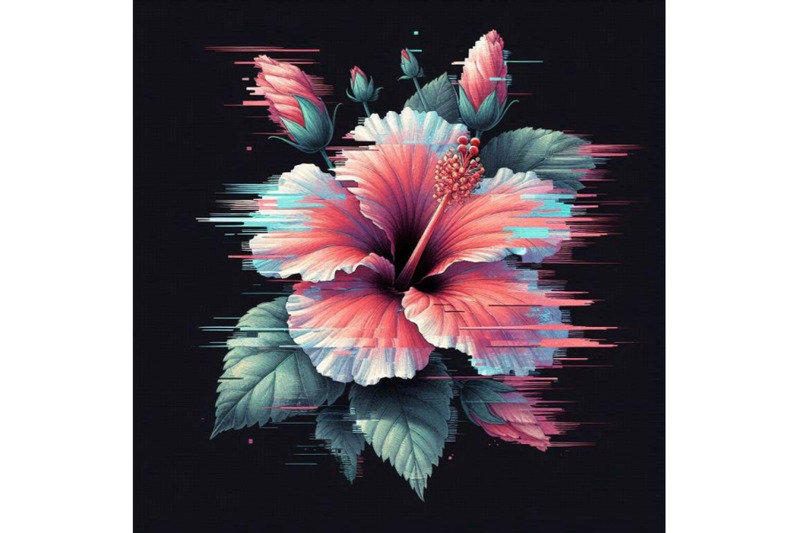 a-bundle-of-hibiscus-in-glitch-art-style-on-dar