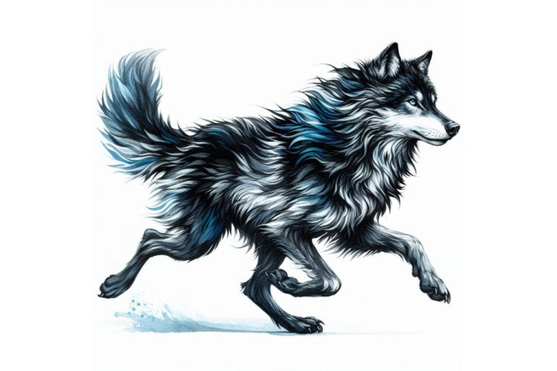 a-bundle-of-of-black-and-blue-running-wolf