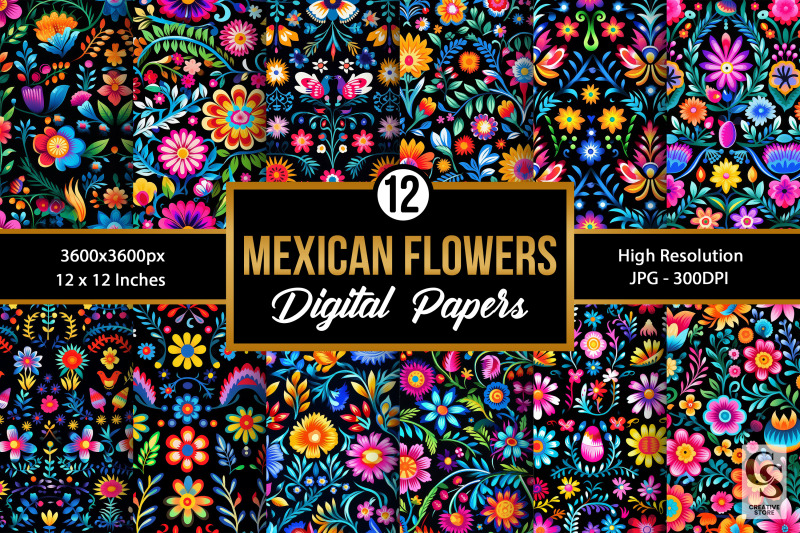 mexican-flowers-seamless-patterns