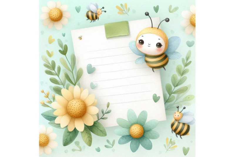 03-cute-soft-green-note-paper-with-bees