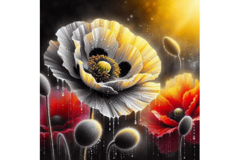 digital-art-of-a-beautiful-poppy-flower-with-waterdrops