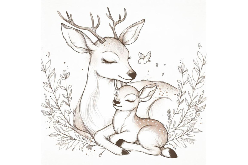 mother-and-baby-deer-watercolor-love-family