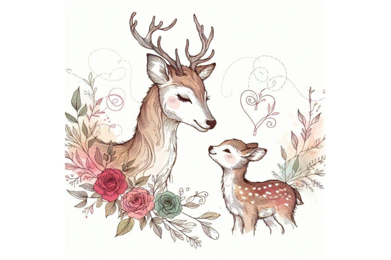 mother-and-baby-deer-watercolor-love-family