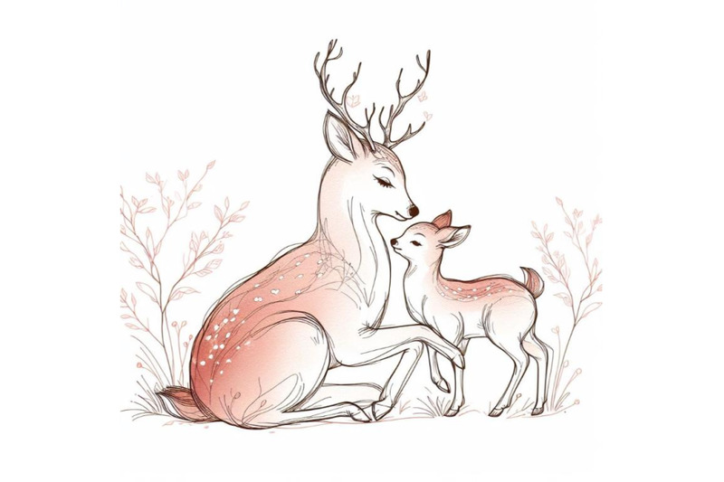 mother-and-baby-deer-watercolor-love-family