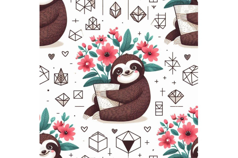 a-bundle-of-cute-sloth-with-a-pot-of-flowers