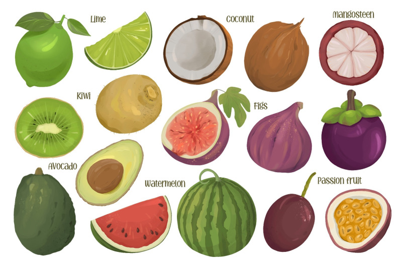 fruits-clipart-summer-tropical-fruits-set-fruit-pattern