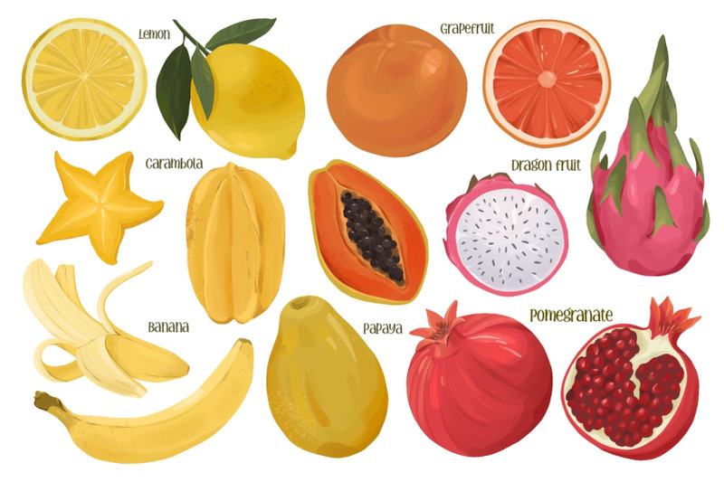 fruits-clipart-summer-tropical-fruits-set-fruit-pattern