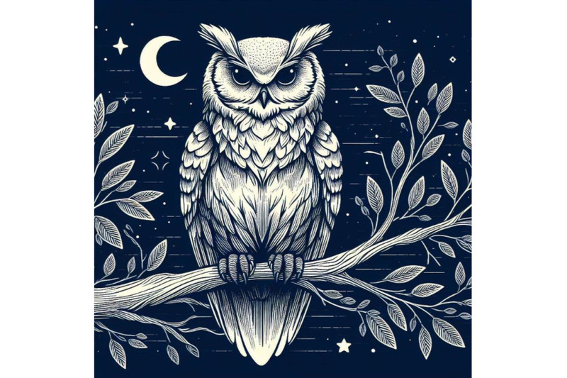 owl-bird-sitting-on-branch-at-night