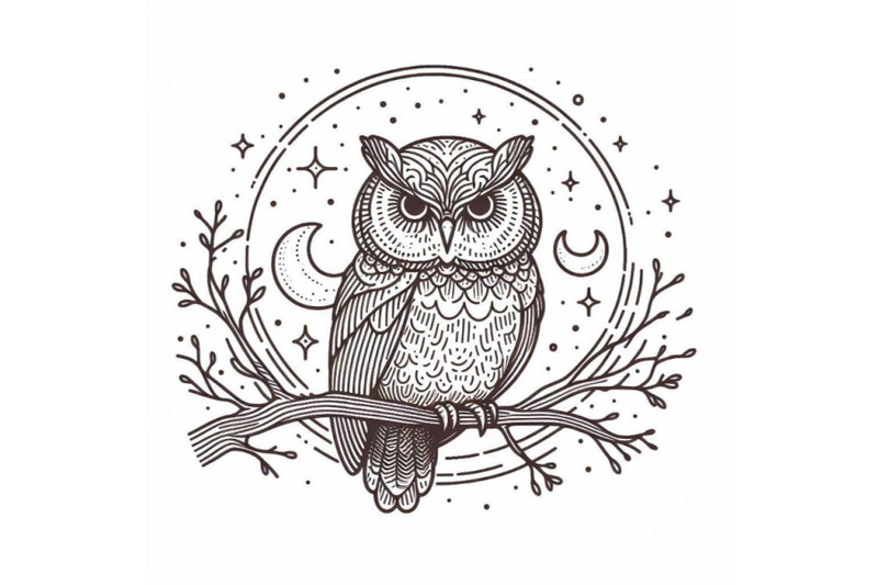 owl-bird-sitting-on-branch-at-night