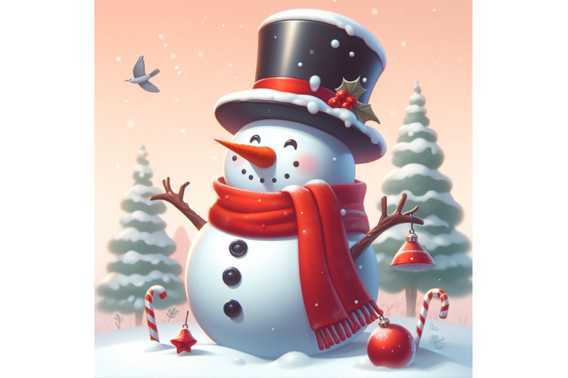 snowman-in-top-hat-and-red-scarf