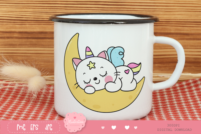 cute-cat-unicorn-sleep-on-moon-kawaii-cliparts-baby-kitten