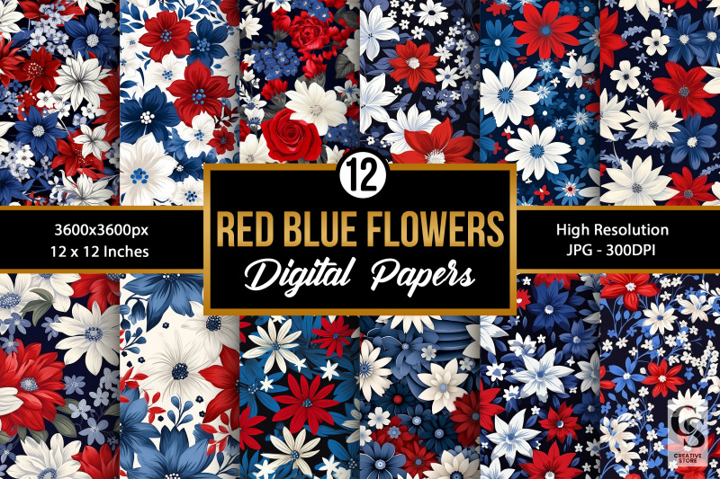 patriotic-red-blue-flowers-seamless-patterns