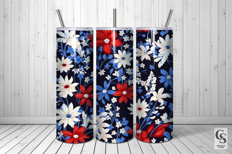 patriotic-red-blue-flowers-seamless-patterns