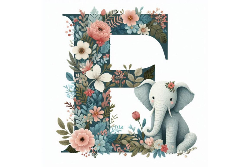 a-bundle-of-alphabet-e-with-elephant