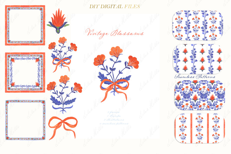 vintage-blossoms-grand-millennial-botanical-blue-red-flowers-watercolo