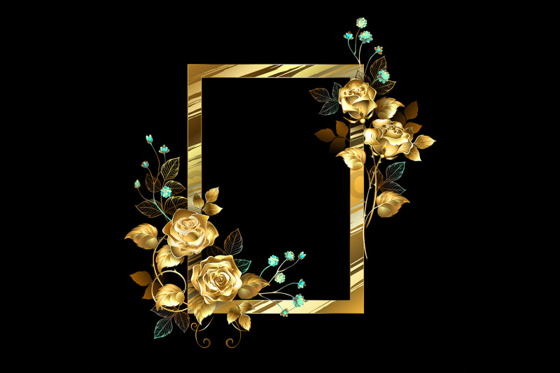 rectangular-frame-with-golden-roses