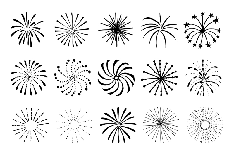 hand-drawn-fireworks-and-sunbursts-set