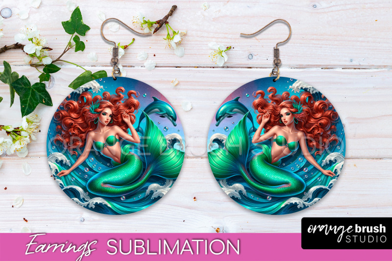 mermaid-earrings-png-summer-round-earrings-sublimation