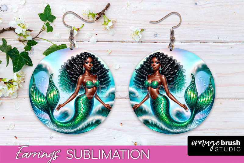 mermaid-earrings-png-summer-round-earrings-sublimation